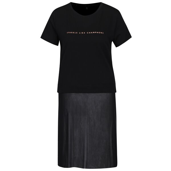 Tricou negru cu text print și inserție din tulle transparent ONLY Skyr