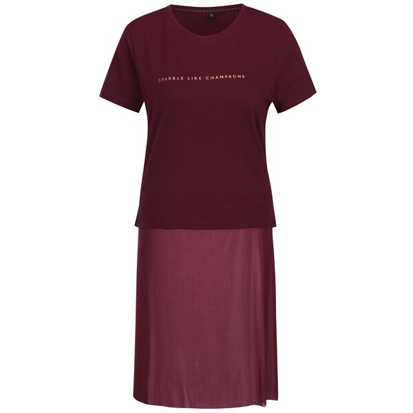 Tricou vișiniu cu text print și inserție din tulle transparent ONLY Skyr