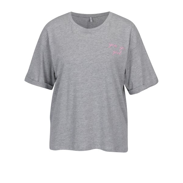 Tricou gri melanj lejer cu broderie cu text ONLY Girl Boss