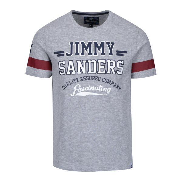 Tricou gri melanj din bumbac cu print text penru bărbați - Jimmy Sanders