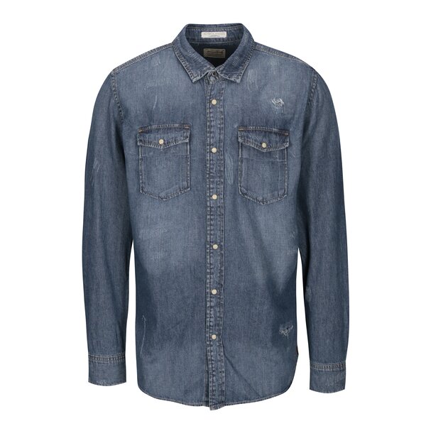 Cămașă din denim cu mâneci lungi și aspect uzat și prespălat Jack & Jones Fernley