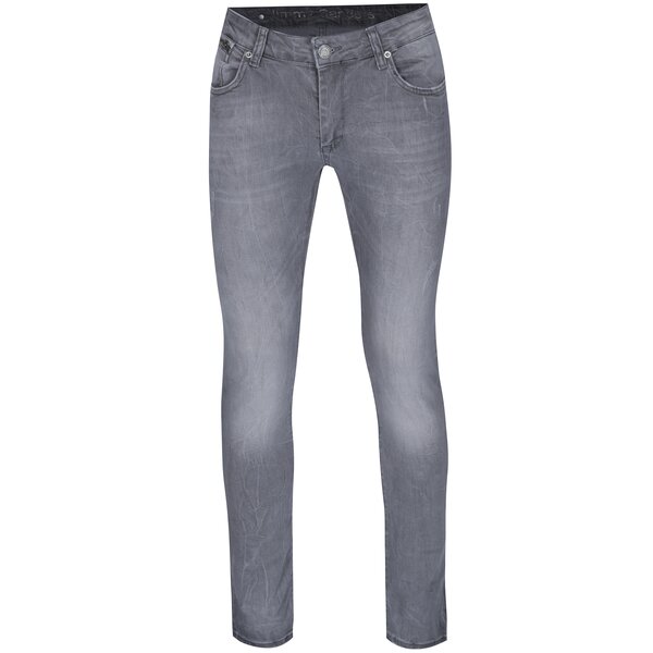 Blugi gri slim fit cu aspect prespălat pentru bărbați - Jimmy Sanders