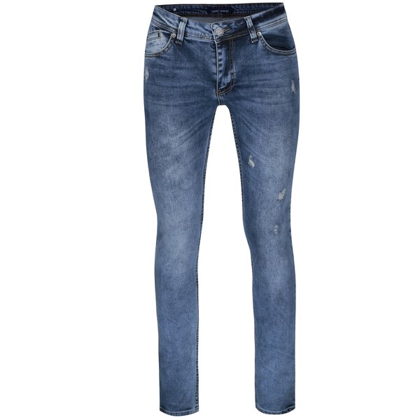 Blugi albaștri slim fit cu aspect prespălat pentru bărbați - Jimmy Sanders