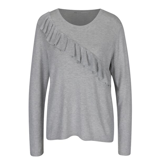 Pulover subțire gri melanj cu volane decorative - ONLY Mila