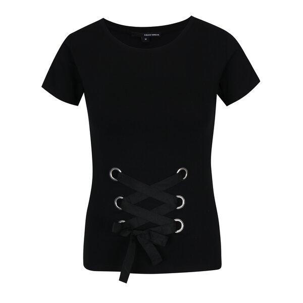 Tricou negru tip corset cu șnur în talie - TALLY WEiJL