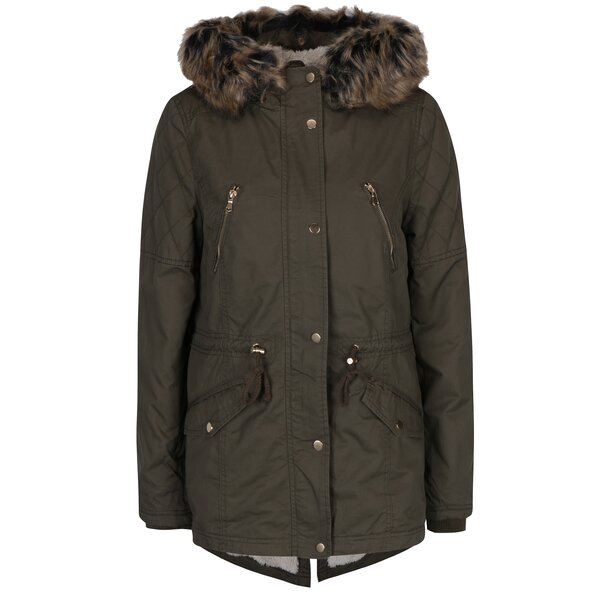 Parka kaki cu guler de blană artificială - TALLY WEiJL