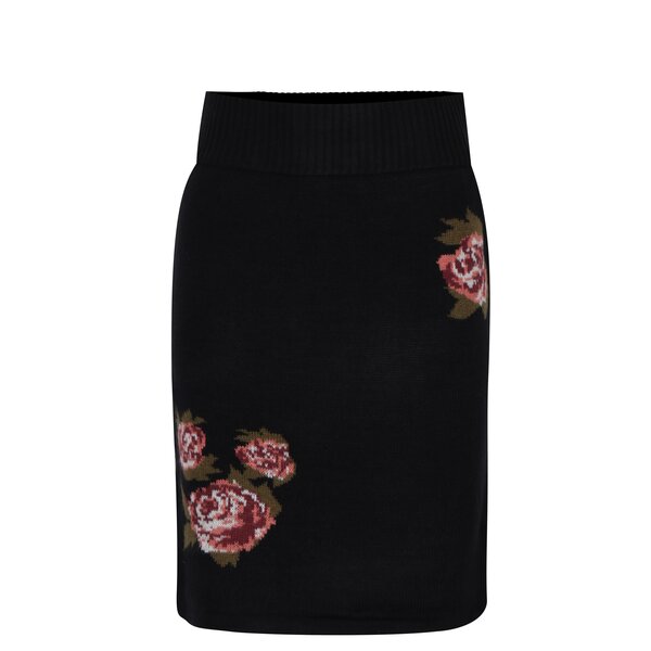 Fustă neagră tricotată cu model floral VERO MODA Belmont