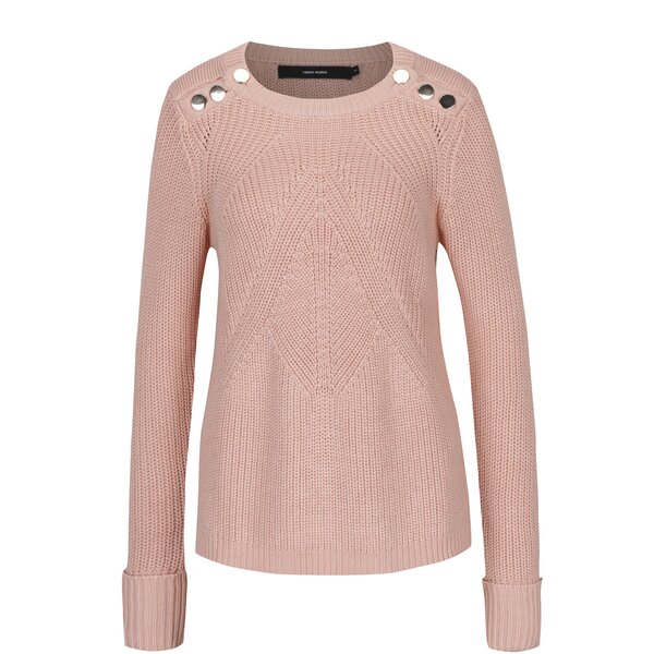 Pulover roz prăfuit cu nasturi pe umeri VERO MODA Signe