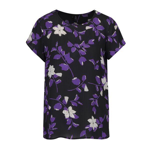Bluză neagră cu print floral VERO MODA Alissa