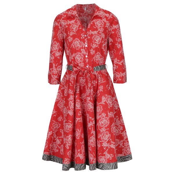 Rochie roșie cu imprimeu floral și mâneci 3/4 Blutsgeschwister