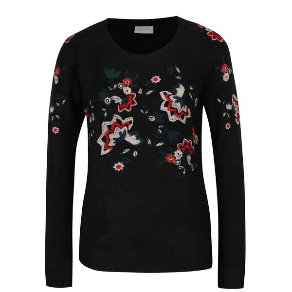 Pulover negru cu broderie florală VILA Estoni