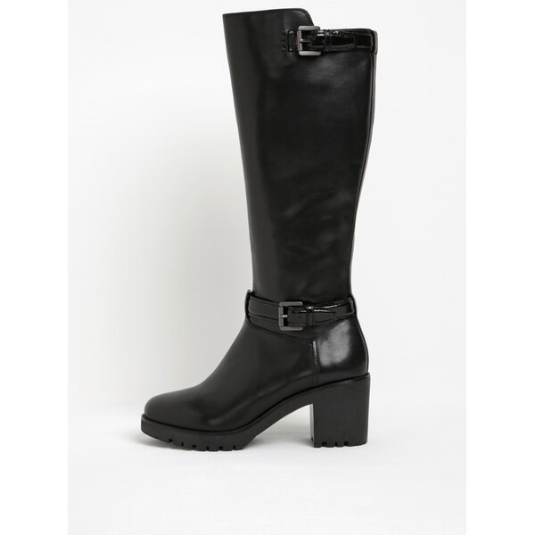 Cizme negre lungi din piele cu toc Geox Dovelyn D