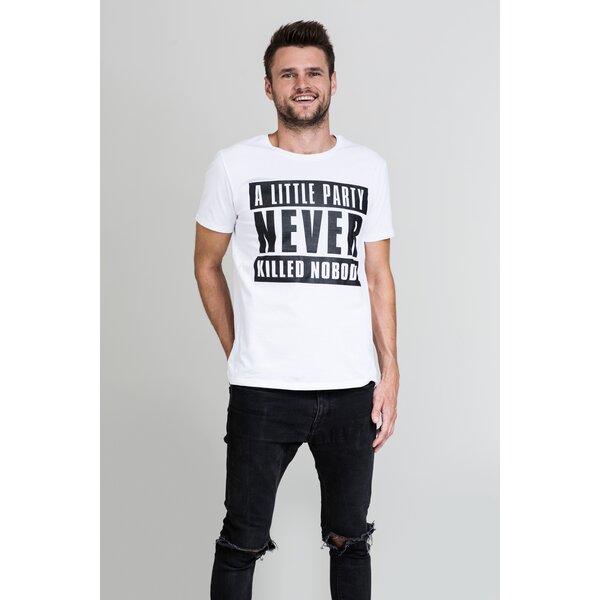 Tricou alb cu print negru E2 pentru bărbați