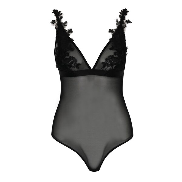 Body negru din plasă cu aplicație de dantelă