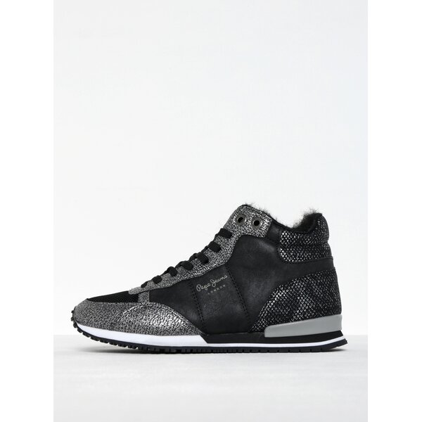 Pantofi sport tip gheată negru cu argintiu Pepe Jeans Gable Fur