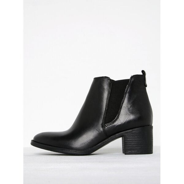 Botine Chelsea negre din piele naturala cu toc stabil - Tamaris