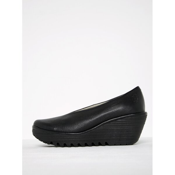 Balerini wedge negri din piele naturală - FLY London