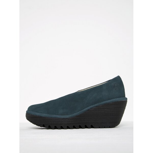 Balerini wedge albastru petrol din piele naturală - FLY London