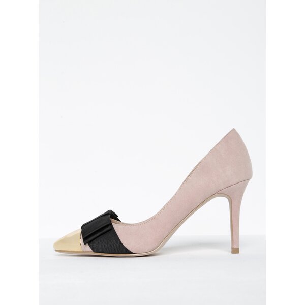 Pantofi stiletto roz pudrat cu vârf ascuțit auriu - Miss KG Alyssa