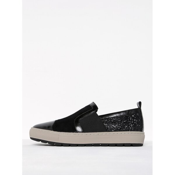 Tenisi slip-on negri cu detalii din piele intoarsa pentru femei - Geox Breeda A