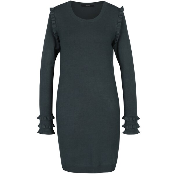 Rochie - pulover verde închis și volane decorative - VERO MODA Colusa