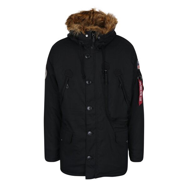 Geacă parka neagră cu buzunare pentru bărbați ALPHA INDUSTRIES