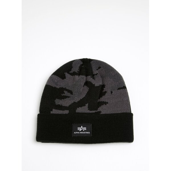 Căciulă negru cu gri cu print camuflaj ALPHA INDUSTRIES