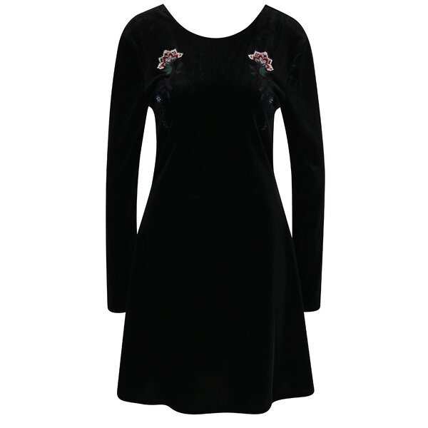 Rochie neagră din catifea cu broderie VILA Velva