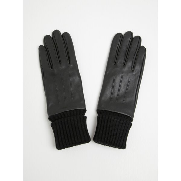 Mănuși negre din piele naturală cu aspect 2 în 1 - Pieces Jonja