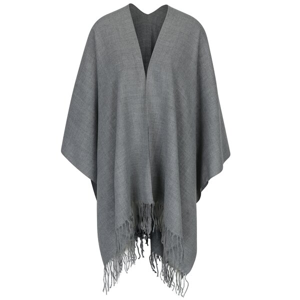 Poncho gri cu franjuri Pieces Raelyn