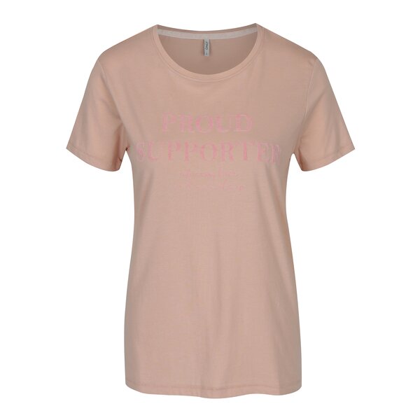 Tricou roz cu print din catifea ONLY Sabina Proud