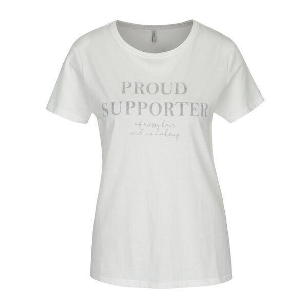Tricou crem cu print din catifea ONLY Sabina Proud