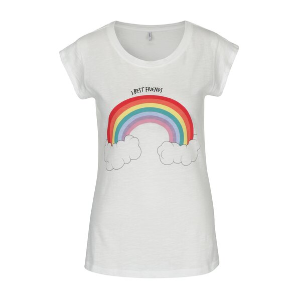 Tricou crem cu print curcubeu ONLY Bone Best Friends