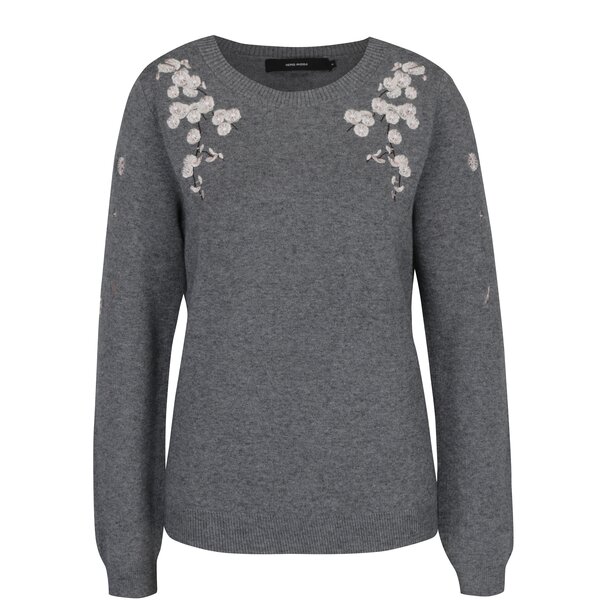 Pulover gri cu broderie florală VERO MODA Capitola
