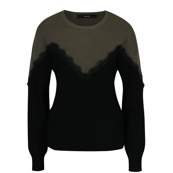Pulover kaki cu negru cu dantelă VERO MODA Smilla