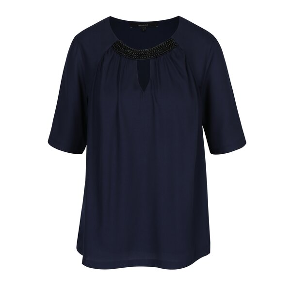Bluză bleumarin cu pliuri și mărgele VERO MODA Petra