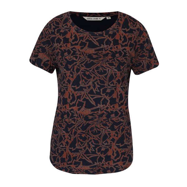 Tricou bleumarin cu print caramiziu pentru femei Garcia Jeans