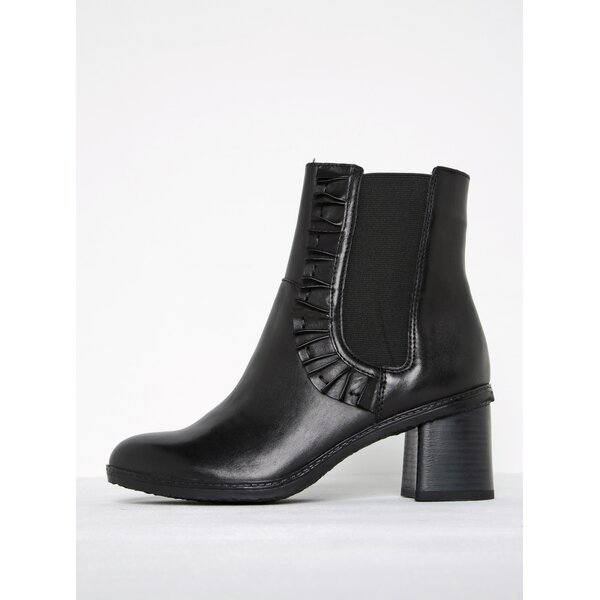 Botine chelsea negre din piele naturală cu striuri decorative - Tamaris