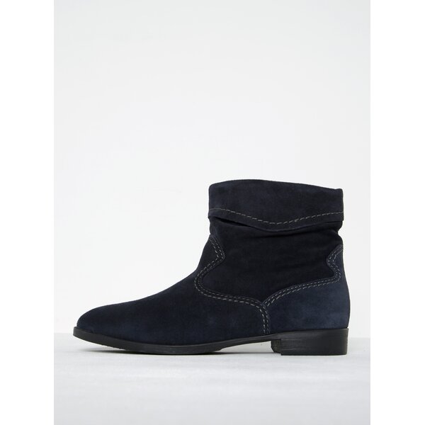 Botine din piele intoarsa bleumarin cu cusaturi decorative - Tamaris
