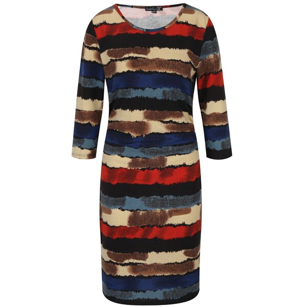 Rochie dreaptă cu print multicolor și mâneci 3/4 Smashed Lemon