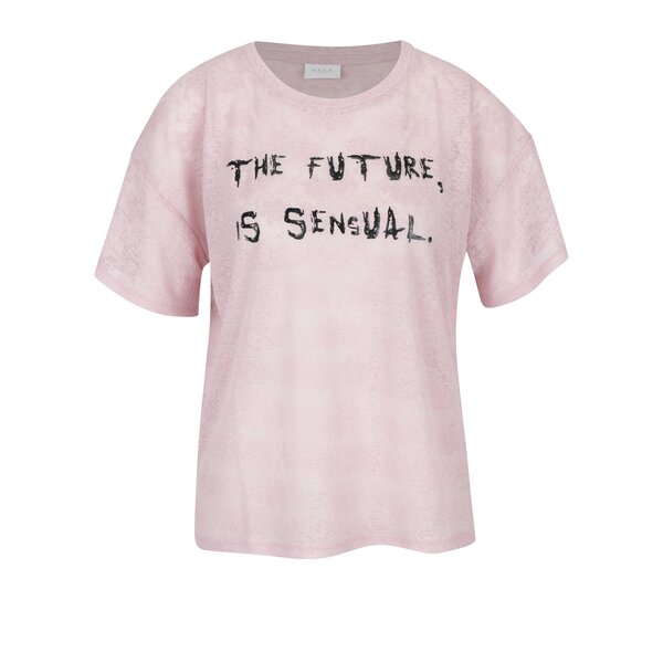 Tricou roz din material cu aspect de dantelă și print - VILA Utti