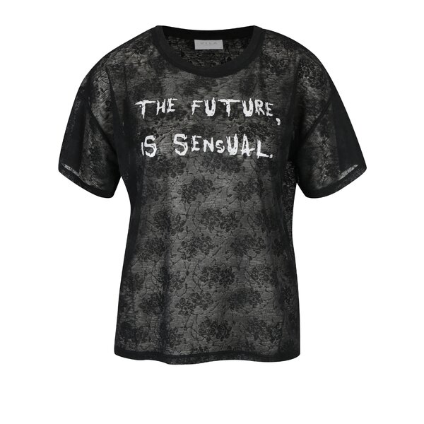 Tricou negru cu dantelă și print - VILA Utti