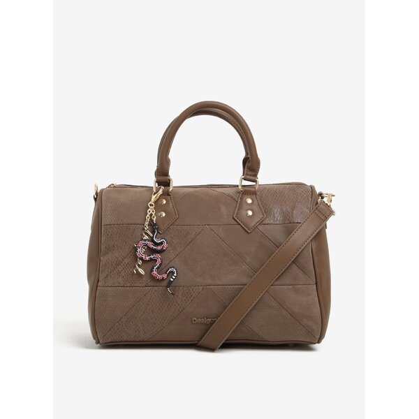 Geantă crossbody/cu manere maro cu accesoriu auriu - Desigual Bowling Snake Patch