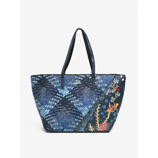 Geantă de mână albastră cu print floral si împletituri Desigual Francisco Winter