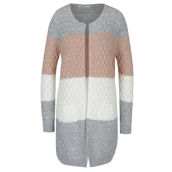 Cardigan crem&roz&gri în dungi cu model în relief Haily´s Cecilia