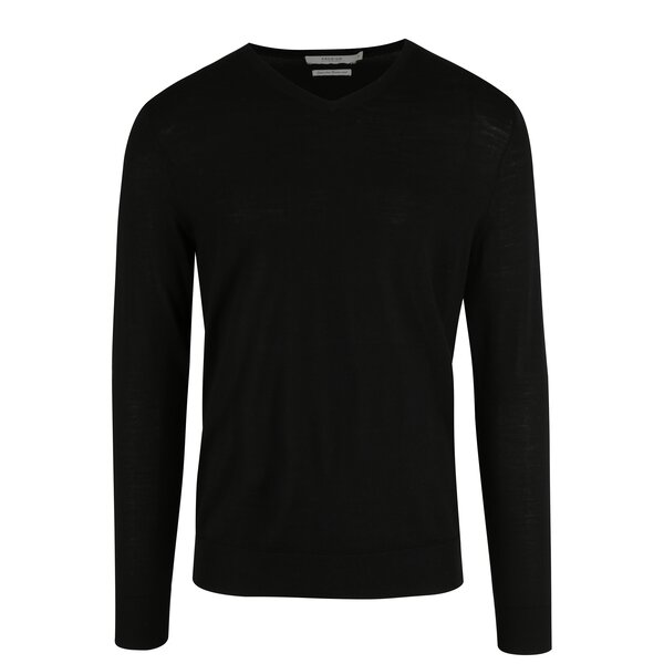 Pulover negru din lână cu decolteu encoeur Jack & Jones Premium Mark