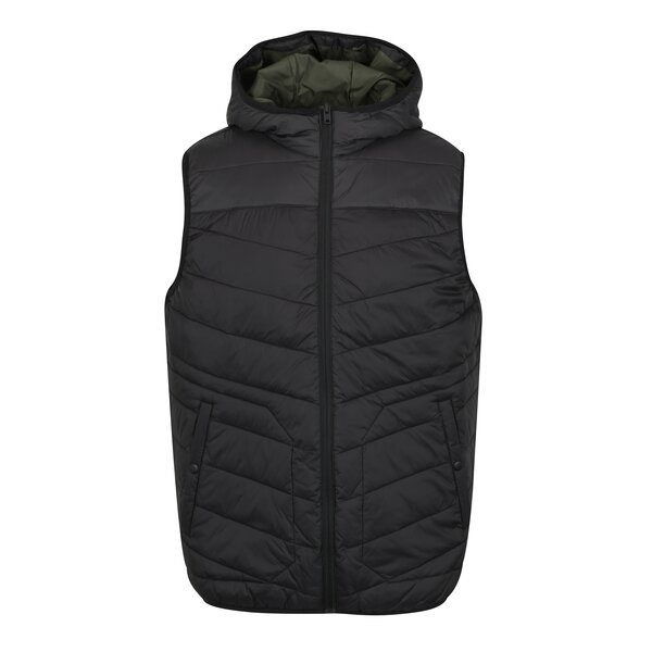 Vestă matlasată neagră cu glugă Jack & Jones Moss