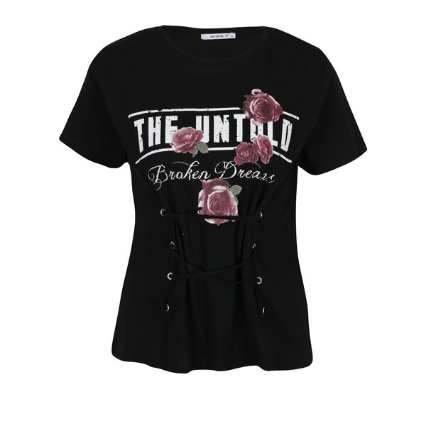 Tricou negru cu șnur inserat în talie Haily´s Broken