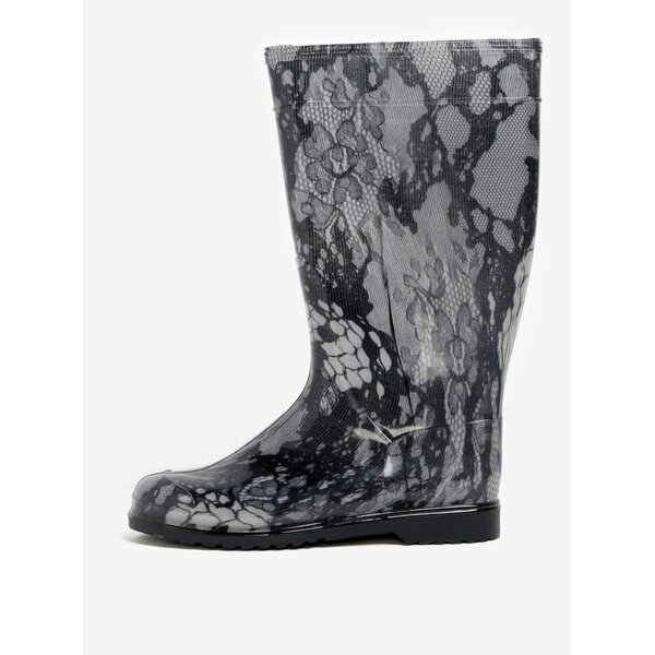 Cizme de ploaie cu print dantelat negru & gri - Oldcom Rain