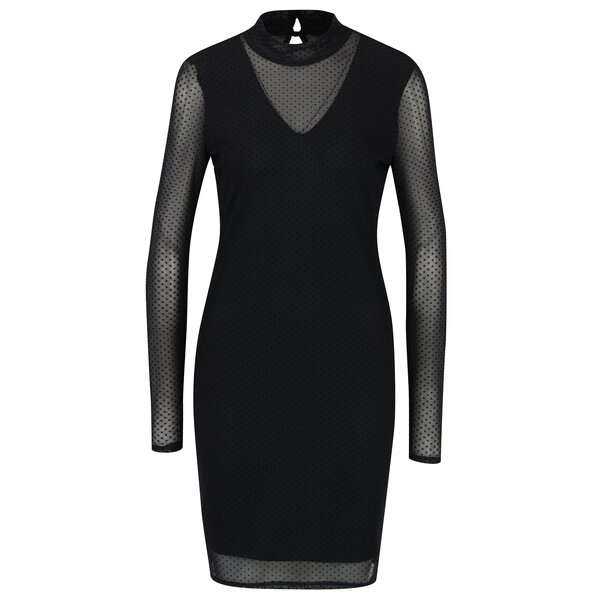 Rochie neagră dreaptă din plasă cu picouri VERO MODA Kira